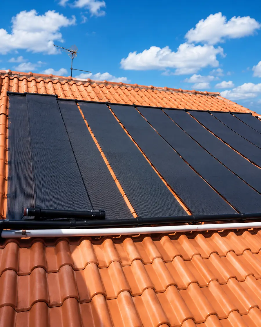 Placas de aquecimento solar instaladas em telhado